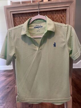 johnnie-O Light Green and White Striped Polo